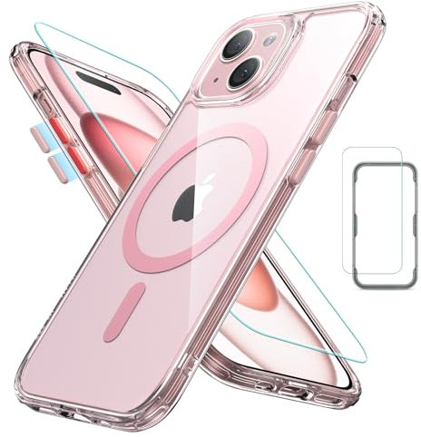 ESR Cover per iPhone 15 Plus (5 in 1 Set), Custodia opaca con protezione dello schermo e delle lenti della fotocamera, Compatibile con MagSafe, Protezione di livello militare, Serie Classic, rosa