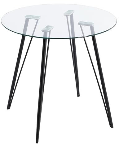 FURNITABLE | Table Ronde Salle à Manger 2-4 Personnes en Verre - Pieds Métal Doré/Noir - Utilisable en Table de Salon