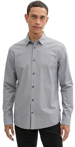 Tom Tailor Herren Tailliertes Hemd mit Alloverprint,36040 - Navy White fine Check, L