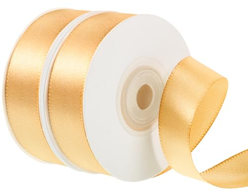 2 Rollen Satinband Gold, 20mm Geschenkband Gold Breit, 44m Schleifenband Gold, Geschenkbänder Satinbänder Goldenes Band für Hochzeit Geburtstag Geschenkverpackung