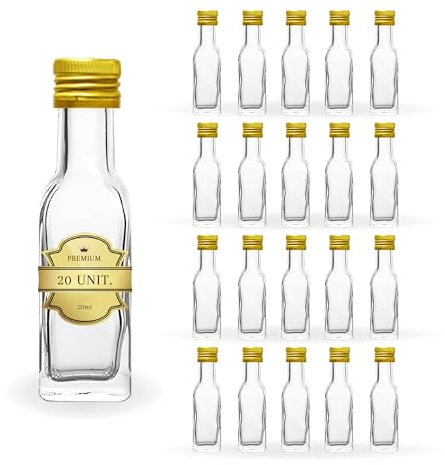 Espirito Rebelde 20 Mini Bouteilles en Verre 20ml avec Bouchon a Vis Doré | Mignonnettes Alcool 2cl, Petites Fioles Échantillons | Idéal pour Cadeaux, Mariages