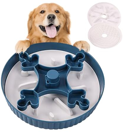 Suhaco Slow Feeder Dog Bowls Anti-Choking Anti-Slip Slowing Down Eating Speed 2 Dtachable Insert Mats White Slow Mat & Lick Mats for Medium and Large Dogs Maze Dog Puzzle Bowl (Blue)