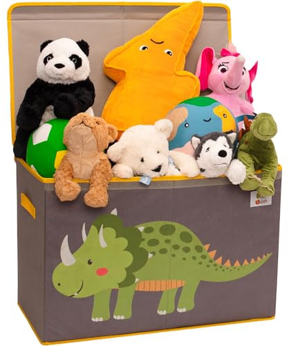OLIVE&OSCAR 80L Large Toy Box | Toy Storage | Baby Toy Box Storage with Lid & Handles | Suitable for All Children, Boys, Girls, Toddlers | Green Dinosaur | L60cmW33cmH40cm