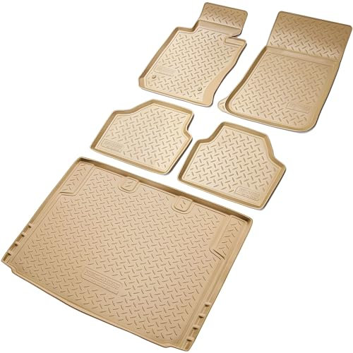 RECAMBO Gummimatten & Kofferraumwanne Set passend für BMW X1 | Typ E84 | BJ 2009-2015 - 100% passgenaue Auto Fußmatten und Kofferraummatte aus hochwertigen rutschfesten TPE - Beige