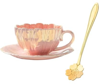 Fashion Flower Petals Mug Coffee Cup Saucer Kitchen Supplies Office Drinkware Suitable for Adults and Office Use Easy to Clean Mug