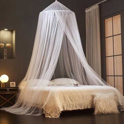 ZIQINPSQ Zanzariera per letto, baldacchino per letto singolo, matrimoniale, king size, zanzariera a cupola per interni ed esterni, letto per bambini e letti per adulti (bianco)