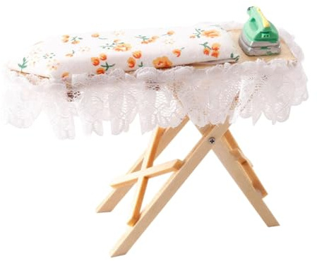 EHJRE Miniatur Bügeleisen Bügeltisch Spielset 1:12, Simulation Mini Bügelbrett Dampfbügeleisen Modell Spielzeug, Dollhouse Miniature Ironing Set, Vintage Mini Bügeleisen für Foto-Requisiten