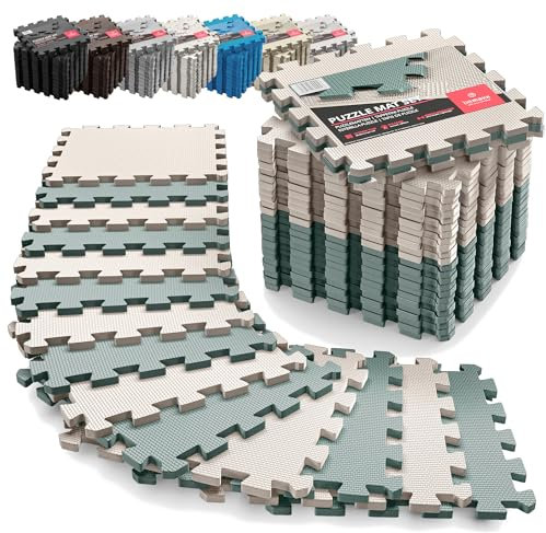 Tapis de Fitness Protection de Sol Salle de Sport - Dalles en Mousse sans BPA + Bordures | Matelas Puzzle Tatami EVA Caoutchouc pour Matériel Gym Banc de Musculation Course Garage Piscine Isolation