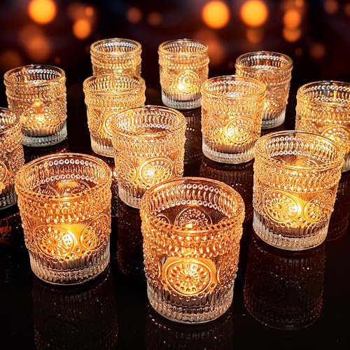 ROLLWAY 12 Stück Klare Teelichtgläser 5*6.5CM, Teelichthalter Zum Befüllen, Windlicht, Kerzenhalter für Teelichter und Kerzen