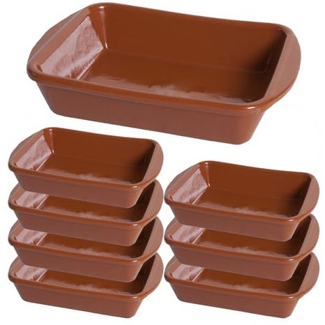 Cazuela de Barro. Set de Cazuelas Barro Refractario. Horno, Vitrocerámica, Gas, Microondas y Lavavajillas. Fuente de Barro para Cocina, Rectangular u Ovalado (20 x 14,5 x 4 cm (8 Uds)