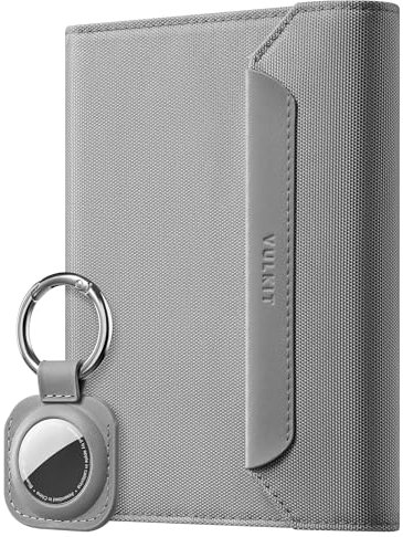 VULKIT Porta Passaporto da Viaggio con Supporto AirTag Staccabile, Custodia Passaporto Italiano in Pelle Vegana, Blocco RFID, Essenziale da viaggio, Chiusura Magnetica, Grigio