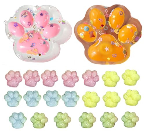 22 Stück Cat Paw Squishy, Taba Squishy Paw, Katzenpfoten Squishy, Süße Katzenpfote Aus Silikon, Squishy Cat Paw Squeeze Toys Zum Stressabbau (2 Transparent Zufällige Farbe+20 Mini Katzenkrallen)
