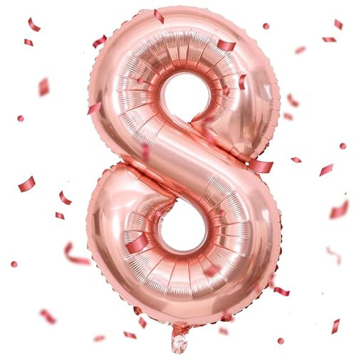 Rose Gold Balloon 8, Numbers Balloon Rose Gold, 40 Inch Rose Gold Foil Balloon 8.101 cm Rose Gold Number Balloon 8 Helium Balloon 8th Birthday for 8 Years Birthday Decoration Children Girls Boys