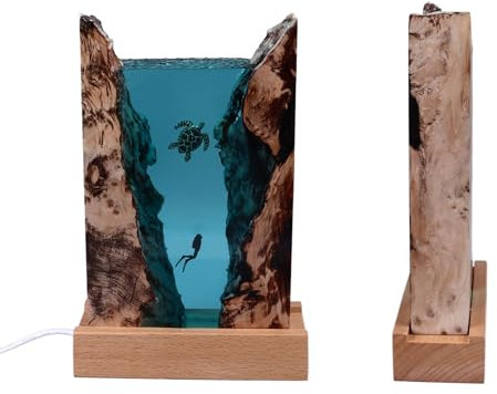 Kavolet Schildkröten-Nachtlicht aus Kunstharz, Taucher-Schildkröten-Harzlampe mit USB-Kabel, Knopfschalter, LED-Meereslampe für Meeresliebhaber, Ornament, Desktop-Kunstdekoration