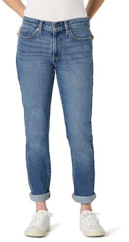 Amazon Essentials Women's Women's Low Stretch Mid-Rise Boyfriend Crop Jean, Ash Blue Wash, 6