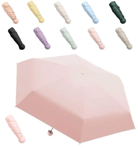 Thryviel Mini-Regenschirm, Leichter Tragbarer Sonnenschirm, Sonnenschutz Regenschirm, Regen- oder SonnenscheinRegenschirm, Im Freien UV Faltender Regenschirmfür Männer Frauen und Kinder Reise, Rosa