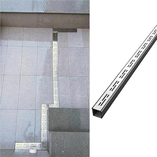 Drenaje de zanjas canal Kit de Desagüe de Canal Estrecho para Exteriores, Trinchera de Drenaje para Terraza/Cancha/Garaje, Tubo de Canalización de Drenaje de Acero Inoxidable 304 con Rejilla(5x3cm(2x1