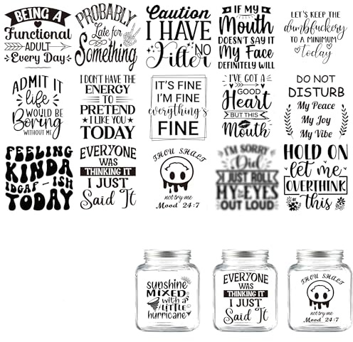 Funny UV DTF Cup Wraps - 20 Sheets Funny Quotes UV DTF Cup Wrap for 16 oz Glass Quotes Waterproof Uvdtf Wraps for Laptop Mobile Phone Case Skateboard DIY Crafts Stickers