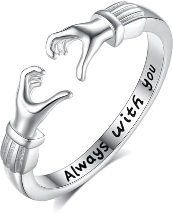 INFUSEU Ring Umarmung Silber 925, Umarmungsringe Verstellbarer Finger Umarmen Ringe Gravierte Worte Umarmung Hände Schmuck Freundschaftsringe für Frauen