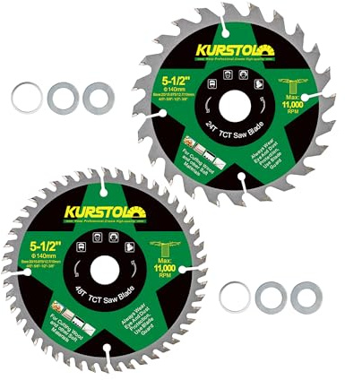 KURSTOL Kreissägeblatt 140 x 20mm - 2 Stück Sägeblatt 24T&48T für Holz, Kunststoff, Sperrholz, Spanplatten, Mehrschichtplatten