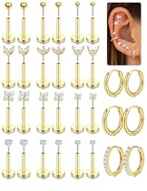 MILACOLATO Helix Piercings Chirurgenstahl Tragus Piercing Ohr Gold Set | Hypoallergene Labret Piercing Conch Nasenpiercing Stecker Lippenpiercing Knorpel Schmuck