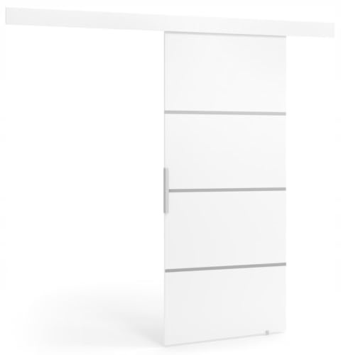 VIKK - Schiebetür Komplettset mit Tür - Schiebetüren - H 205cm, B 76cm - für Nischen, Flur, Abstellraum, Garderobe - Einseitig Bedienbar, Robustes Rollensystem - Modell: BUND - Silber