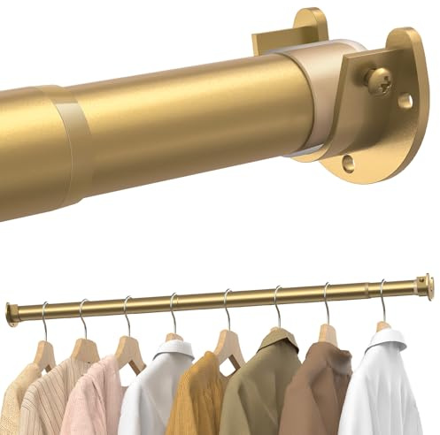Supforce 43-135cm Heavy Duty Wardrobe Rail, Adjustable Clothes Rail, Gold | Stepless Length Adjustment, 30 kg Load Capacity, Secure Hold, Easy Fit, Less Clothing Clutter, Wardrobe/Cloakroom/Laundry Use