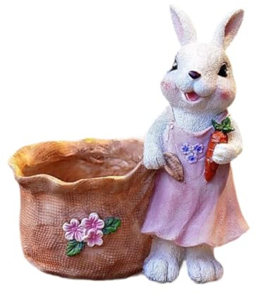 JAYIOLA Niedlicher Pflanztopf Aus Kunstharz, Handgefertigt, mit Tiermotiv, Balkon, Haus, Garten Oder Rasen, Weißer Hase
