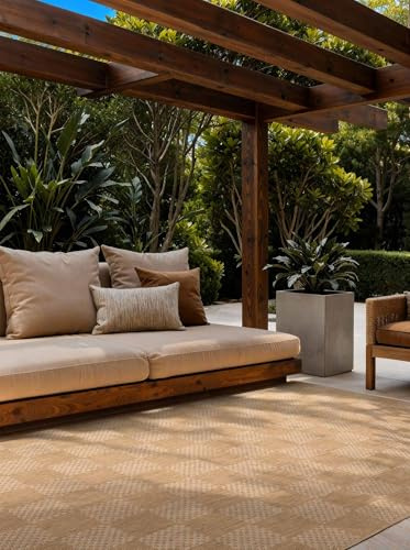 Ted Baker Flachgewebe Teppich Dorothy - Wendeteppich Outdoor geeignet, Pflegeleichter Wohnzimmerteppich, Modern, Kariert Muster für Wohnzimmer, Terrasse, Esszimmer, Balkon - Jute Weiß, 160x230 cm