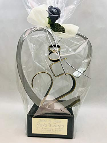 Regalo para bodas de plata GRABADO figura corazón 25 aniversario regalos PERSONALIZADOS + 8 globos de regalo