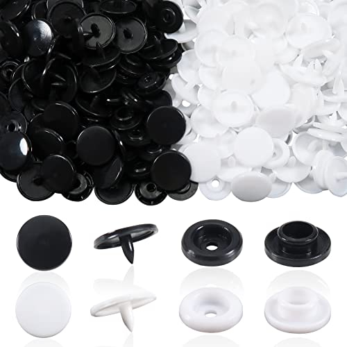 TOAOB 200 Set T5 Druckknöpfe Kunststoff Basteln Buttons Snaps Schwarz und Weiß Plastik Nähfrei Zubehöre für Stoff alle Arten DIY Kleidung Accessoires
