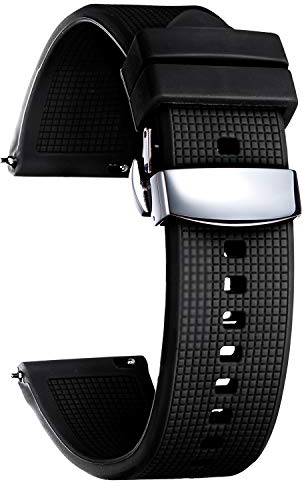 BINLUN Silikon Uhrenarmband Schnellverschluss Gummi Uhrenarmbänder für Herren Damen Kautschuk Smartwatch Armband Sport Uhrenband Ersatzarmband mit Faltschließe (18mm, Schwarz)
