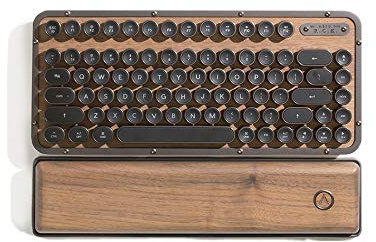 AZIO Retro Compact Keyboard (Elwood) - Bluetooth Wireless/USB Wired Vintage Backlit Walnut Wood Mechanical Keyboard with Arm Rest for Mac and PC (MK-RCK-W-01-US)
