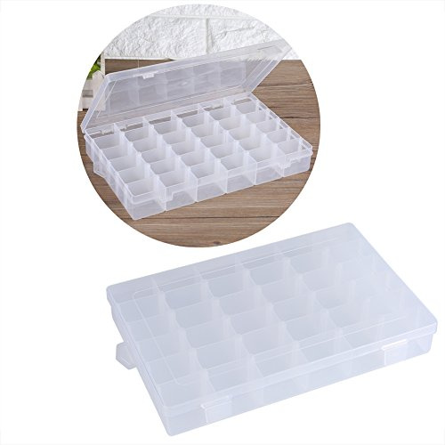 Transparente Kunststoff-Organizer-Container, 36 Raster verstellbarer Teiler Abnehmbare Aufbewahrungsbox zum Sortieren von Ohrringen, Ringen, Perlen, Schmuck
