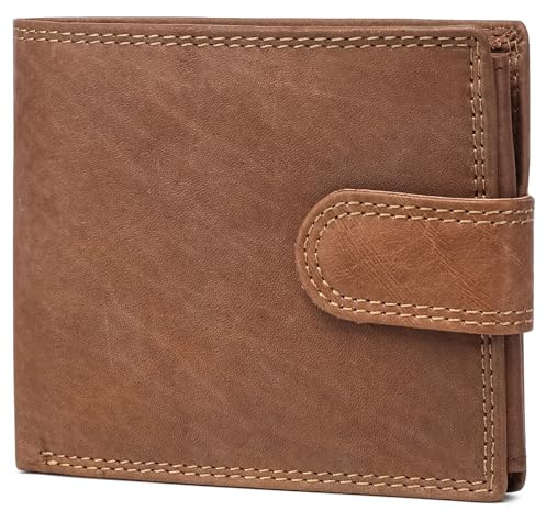 WEDMAY Mens Leather Wallet Genuine Leather, RFID Blocking Bifold Wallet for Men with Coin Pocket, Credit Card Holder & ID Window, Slim Mens Wallet with Gift Box, Brown