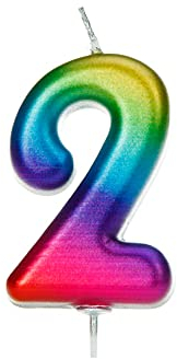 Anniversary House Colourful Rainbow Metallic Candle, Number 2, 2nd Birthday Cake Topper, 7 Centimeters, AHC06/2