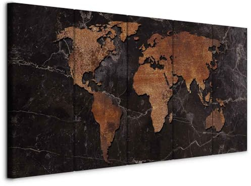 murando - Tableau Acoustique Carte du Monde 200x80 cm 5 Parties - Décoration Murale Anti-Bruit Isolation Phonique Bureau Chambre Panneau Insonorisant Impression sur Toile - Monde k-C-0121-b-m