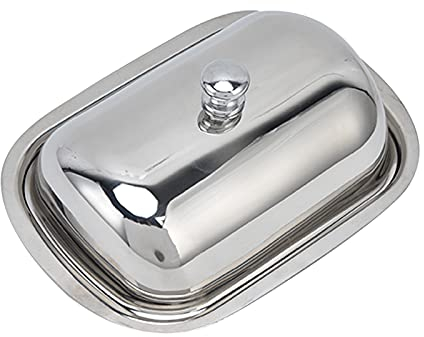 Beurrier en acier inoxydable, Beurrier en acier inoxydable avec couvercle, récipient à beurre en argent récipient à fromage polyvalent plateau à beurre classique avec couvercle pour cuisine, hôtel