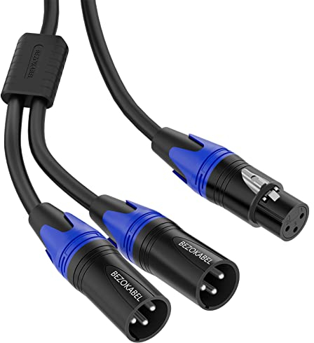 BEZOKABEL 3.3ft XLR Female to Dual XLR Male Y Splitter Cable, Balanced Microphone Splitter, Compatible with Microphones, Mixers, Speakers
