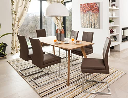 Tischgruppe Tisch Tromsa 140x90 cm Bootsform Eiche Natur geölt + 6 Schwingstühle Gonda Bezug Kunstleder Sky Espresso, Esszimmer Wohnzimmer Küche Massivholz Essgruppe