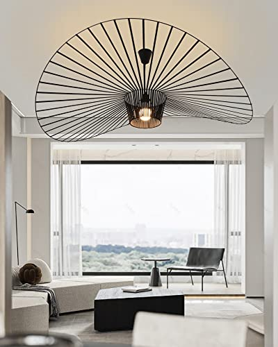 TJSC Vertigo Lampe Schwarz 120cm Vertigo Pendelleuchte Wohnzimmer, E27 LED Kronleuchter Retro Vertigo, Glasfiberstahl + Polyurethan Vintage Hut Hängeleuchte, Modern Kronleuchter Höhenverstellbar