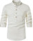 LucMatton Herren Baumwolle Retro Stil Roll-up Langarmshirt Casual Leinenähnliche Henley Tops, weiß, XXL