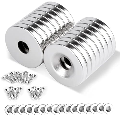 MIN CI 16 Pack Neodymium Magnet, 18x3mm Strong Round Countersunk Hole Rare Earth Pot Magnets With Screws for Whiteboards, Refrigerator, Kitchen Wall