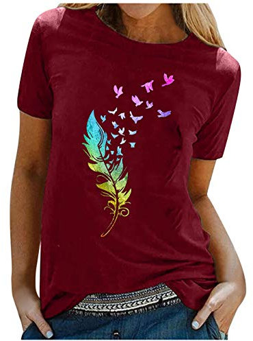 Camiseta deportiva de las mujeres Blusa Ollas Normal con estilo camiseta, rojo, M