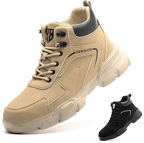 Impermeabile Scarpe Antinfortunistiche Alte Uomo Donna Leggere Scarponi Antinfortunistiche Stivaletti da Lavoro con Punta in Acciaio Khaki 41 EU