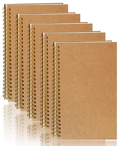 PALUDO 5 STK Notizbuch Gepunktetes A5 Spirale Notizblock, Kraft Cover Notizhefte Leerseite 100 Seiten/50 Blatt Skizzenblock, A5 Notizblöcke Tagebuch Schreibblock Zeichenblock für Reisen Schule Büro