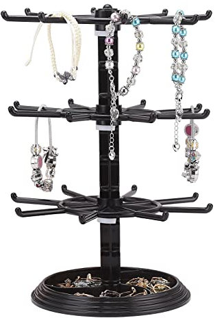MISNODE Présentoir à bijoux rotatif à 3 niveaux - Rotation à 360 degrés - Pour colliers, bracelets, boucles d'oreilles, bagues