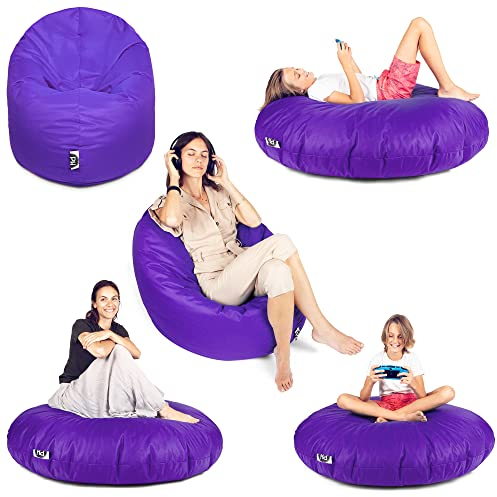 PATCH HOME Sitzsack 2 in 1 Sitzkissen Bodenkissen für Erwachsene & Kinder - Gaming mit Füllung Kissen Sessel BeanBag (Lila, Ø 155cm)