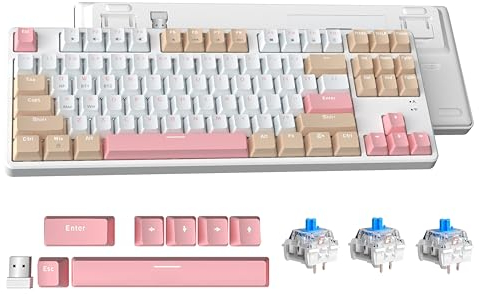 ATTACK SHARK Clavier Mécanique AK871 à Échange à Chaud, Clavier de Jeu Compact QWERTY de 87 Touches, Couvercle Magnétique, Prise en Charge Bluetooth/2,4 GHz, pour Mac/Windows - Blanc avec Switch Bleu