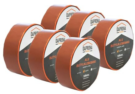 DAPRONA Butylband, Panzertape 10m x 50mm, 6 Stück Ziegelrot Dichtungsband Alu, Reparaturband, Dichtband Fenster Dachrinne, wasserfest, hitzebeständig